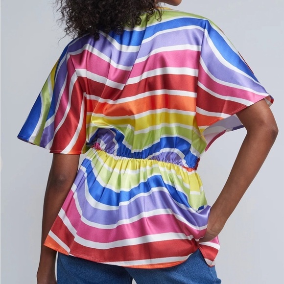 NWT New York & Co Striped Satin-Feel Multi Color Blouse Size M - Picture 2 of 6